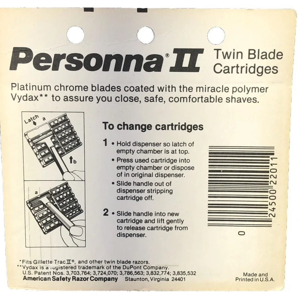 Vintage Personna 2‎ Razor Blades Twin Blade Cartridge Trac II USA NOS New 9 Pack